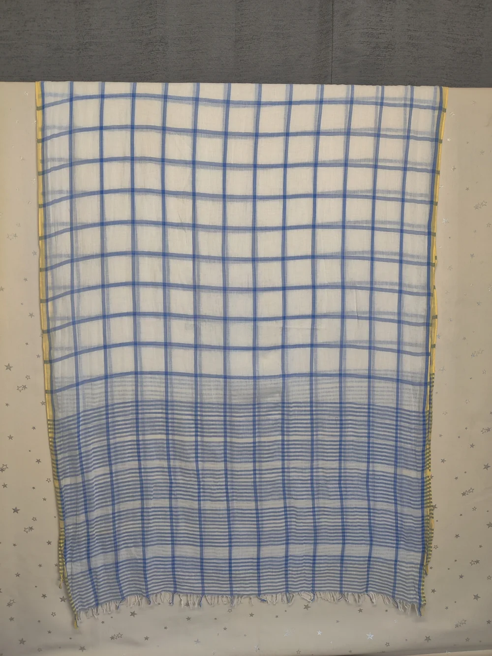 Naturally Knotty Oversized Rayon Scarf Wrap White Blue Sheer Lightweight 32x86